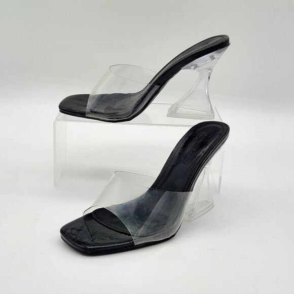 Superdown | Clear Acrylic & Black Cherie Open Toe Structured 4" Heels, Size 7 - Picture 1 of 11